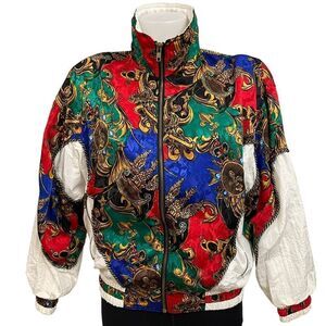 Clipper Bay Vintage‎ lightweight retro bomber Jacket multicolor baroque Art sz S